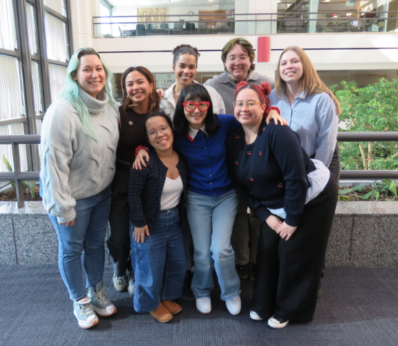 Photo of six MFT/Art Therapy winners and professor Choe